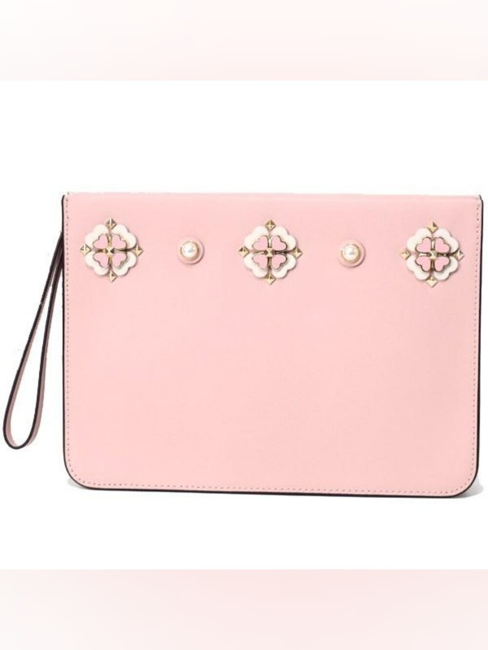 Kate Spade Pink Leather Floral Pearl Large Pouch NWOT